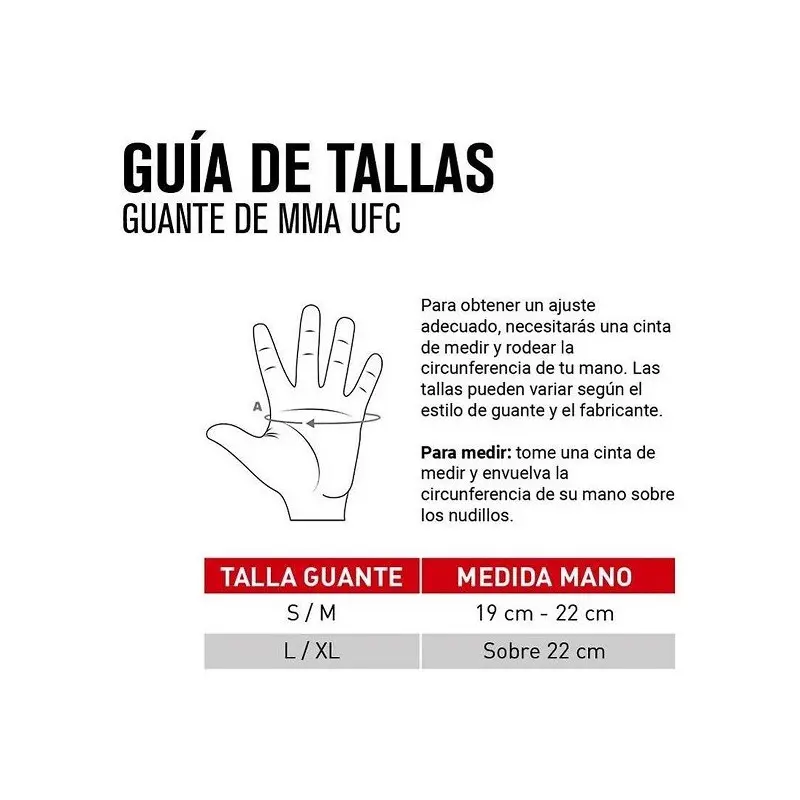 MEDIDAS GUANTES PARA ENTRENAMIENTO CONTENDER 69412 UFC