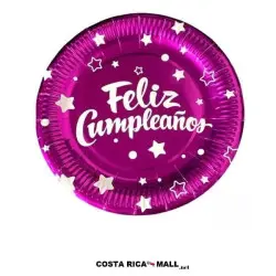 PLATOS METALIZADOS 7" PARA QUEQUE CARTON FELIZ CUMPLEAÑOS