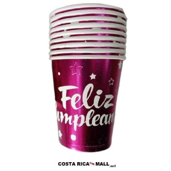 VASOS METALIZADOS 7oz CARTON FELIZ CUMPLEAÑOS