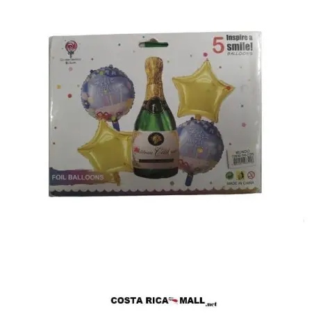 SET DE 5 GLOBOS FELIZ CUMPLEAÑOS BOTELLA VERDE 83218