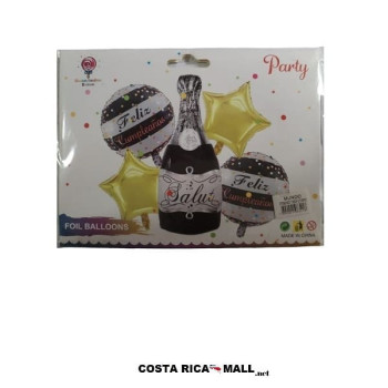 SET DE 5 GLOBOS FELIZ CUMPLEAÑOS BOTELLA NEGRA 83218