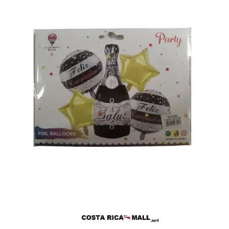 SET DE 5 GLOBOS FELIZ CUMPLEAÑOS BOTELLA NEGRA 83218