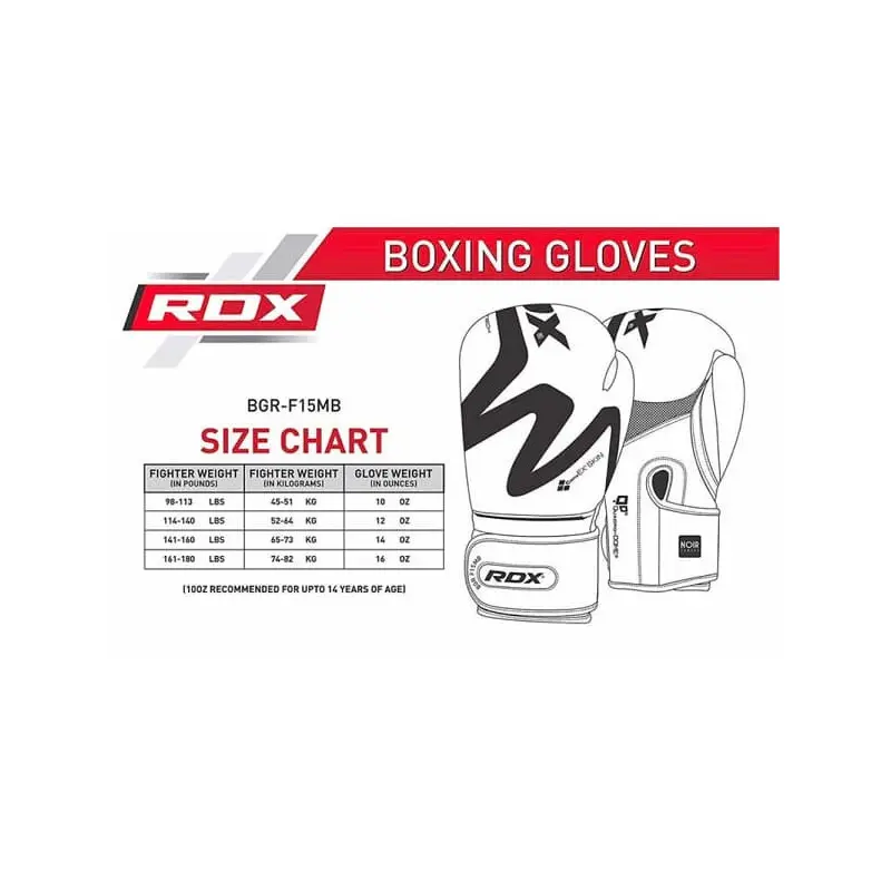 MEDIDAS GUANTES PARA BOXEO F15 NEGRO RDX MEDIDAS GUANTES PARA BOXEO F15 NEGRO RDX