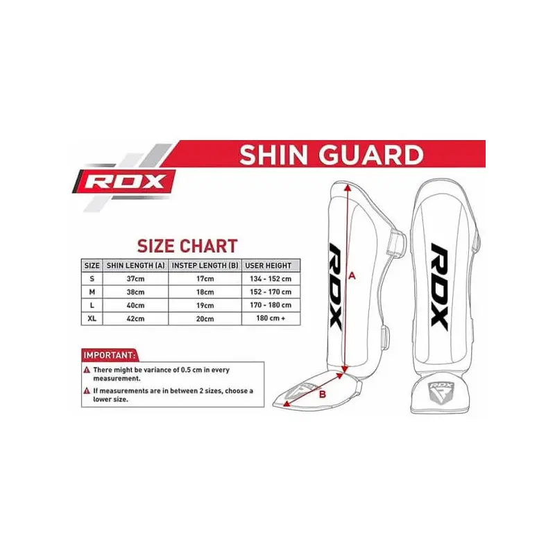MEDIDAS ESPINILLERAS MMA EMPEINE F6 KARA NEGRO BLANCO RDX