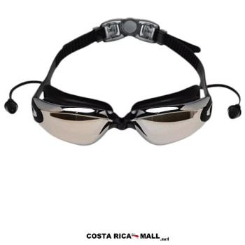LENTES PARA NATACION ADULTO MIRROR CON TAPONES CA-1000S-BLK CREHA