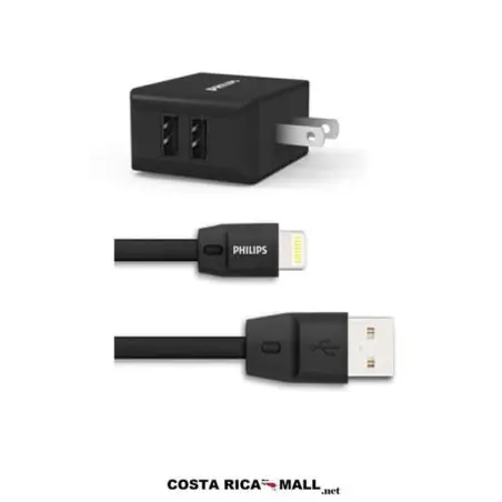 COMBO CARGADOR 2 USB Y CABLE LIGHTNING DLP2506L PHILIPS