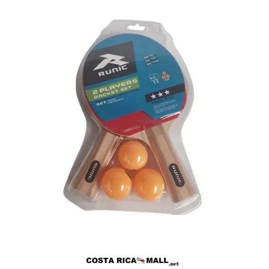Set de Ping Pong RTT207 RUNIC. Set de ping pong RUNIC RTT207 con 2 raquetas y 2 bolas de 3 estrellas. Ideal para partidas recreativas en casa o entrenamientos básicos. Ofrece Spin 50, Speed 60 y Control 80.