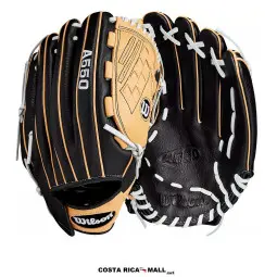 Guante de Béisbol Wilson A550 de 12.5" en cuero. Colores negro, blanco y beige.