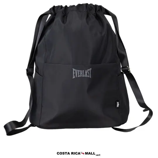 Bolso Deportivo EVERLAST DLX de 24 litros en color Negro. Diseño de saco con correas transpirables y múltiples bolsillos.