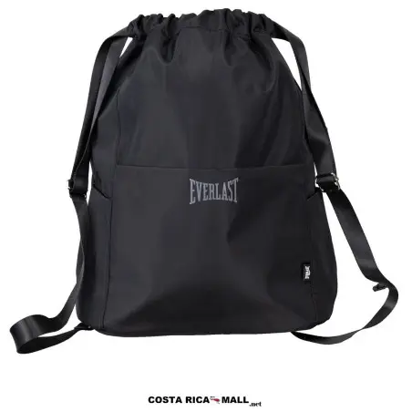 Bolso Deportivo EVERLAST DLX de 24 litros en color Negro. Diseño de saco con correas transpirables y múltiples bolsillos.