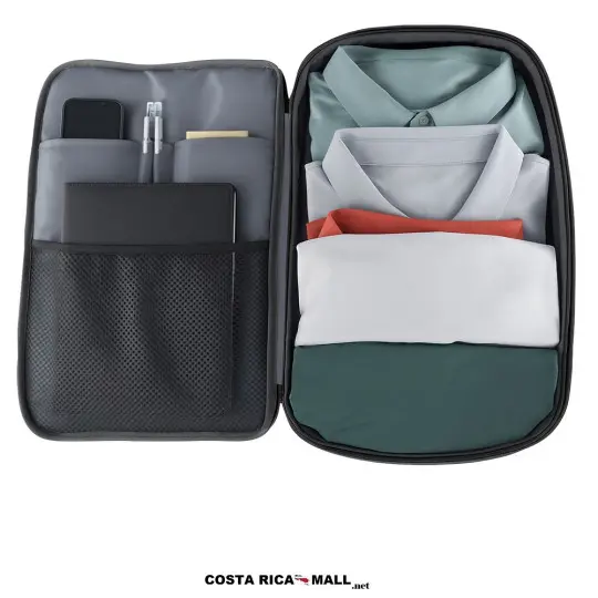 Salveque EVERLAST TRAVEL de 40 litros en color Gris. Mochila con compartimento para laptop y bomba de vacío. Por dentro