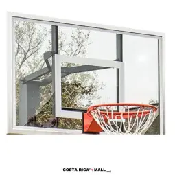 Tablero de Básquetbol SBA029TG de vidrio temperado, medidas oficiales 180x105 cm. Incluye aro con resortes.