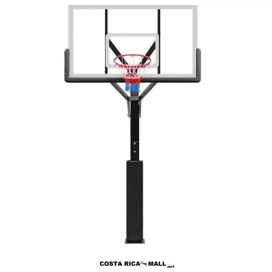 Tablero de Baloncesto SBA029, Vidrio Temperado 12 mm oficial 180x105 cm, poste de acero 152 mm, altura ajustable.
