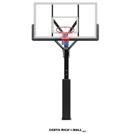 Tablero de Baloncesto SBA029, Vidrio Temperado 12 mm oficial 180x105 cm, poste de acero 152 mm, altura ajustable.