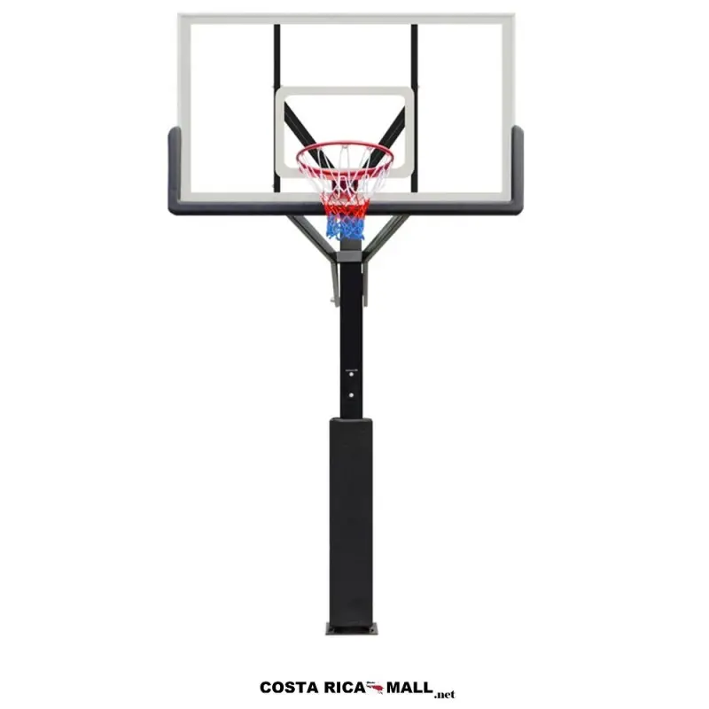Tablero de Baloncesto SBA029, Vidrio Temperado 12 mm oficial 180x105 cm, poste de acero 152 mm, altura ajustable.