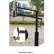 Tablero de Baloncesto SBA029, Vidrio Temperado 12 mm oficial 180x105 cm, poste de acero 152 mm, altura ajustable. Ajuste