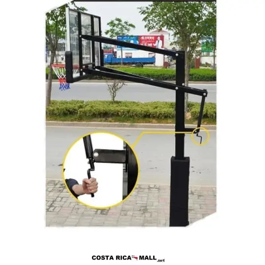 Tablero de Baloncesto SBA029, Vidrio Temperado 12 mm oficial 180x105 cm, poste de acero 152 mm, altura ajustable. Ajuste