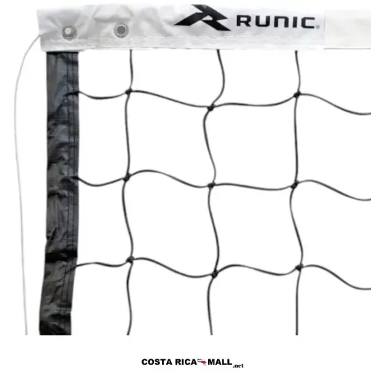 Net de voleibol sencilla RUNIC T4001N de color negro. Hilo de 2mm, malla de 9.5x9.5 cm, bandas de refuerzo de PVC negro de 4 cm.