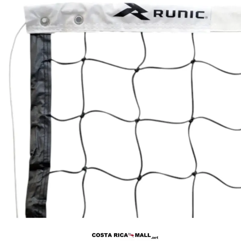 Net de voleibol sencilla RUNIC T4001N de color negro. Hilo de 2mm, malla de 9.5x9.5 cm, bandas de refuerzo de PVC negro de 4 cm.