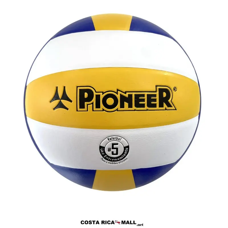 Balón de voleibol N°5 V518C PIONEER (PVC), cosido a máquina, listo para uso recreativo en canchas de concreto o madera.