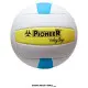Balón de voleibol de playa PIONEER VPC-5 (Semi PU) en colores vivos, cosido a máquina, utilizado en una cancha de arena. Blanca