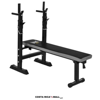 Banco de pesas plano compacto EVERLAST EVWB1W101, ideal para entrenamiento abdominal y press de banca con mancuernas.