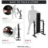 Banco de pesas plano compacto EVERLAST EVWB1W101, ideal para entrenamiento abdominal y press de banca con mancuernas. Pasos