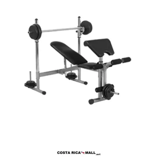 Banco multifuncional para pesas EXCEL RUBH2050, estructura de acero, capacidad de 120 kg, para entrenamientos de fuerza en casa.