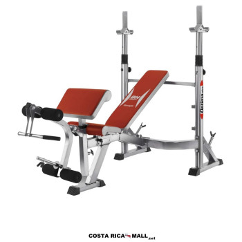 Banco multiposición BH OPTIMA G330B con 6 puntos de apoyo y múltiples ajustes para press de banca y entrenamiento de fuerza.