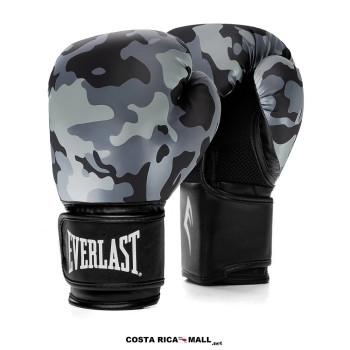 Par de guantes de boxeo EVERLAST SPARK con patrón CAMO (camuflaje). Color gris con tecnología EverCool visible en la palma.