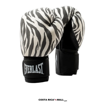 Par de guantes de boxeo EVERLAST SPARK con patrón ZEBRA. Color negro/blanco con tecnología EverCool visible en la palma.