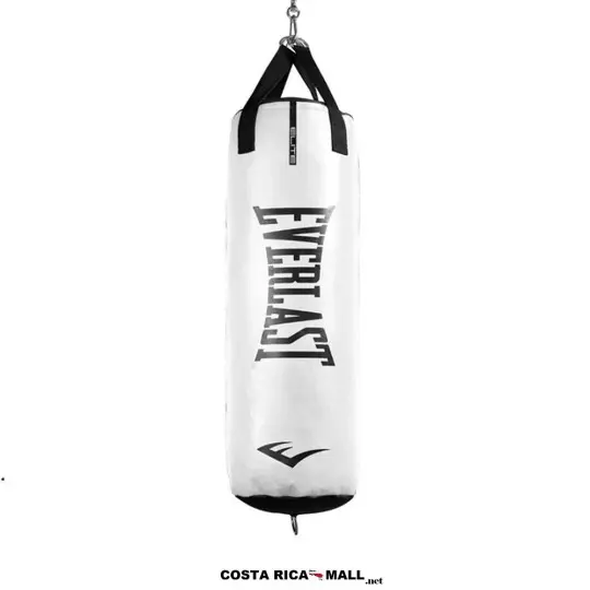 Saco de Boxeo 100 Lbs ELITE Pro EVERLAST en color blanco y negro con sistema de suspensión avanzado