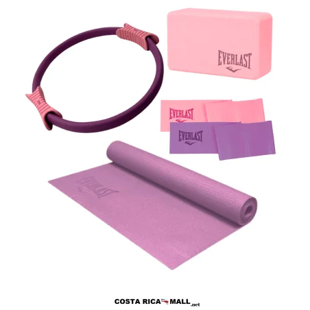 Set para Pilates EVERLAST que incluye aro, mat antideslizante, bandas y bloque de yoga.
