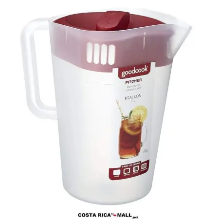 Pichel Plástico de 1 Galón GOODCOOK transparente con medidas laterales y tapa funcional de seguridad.