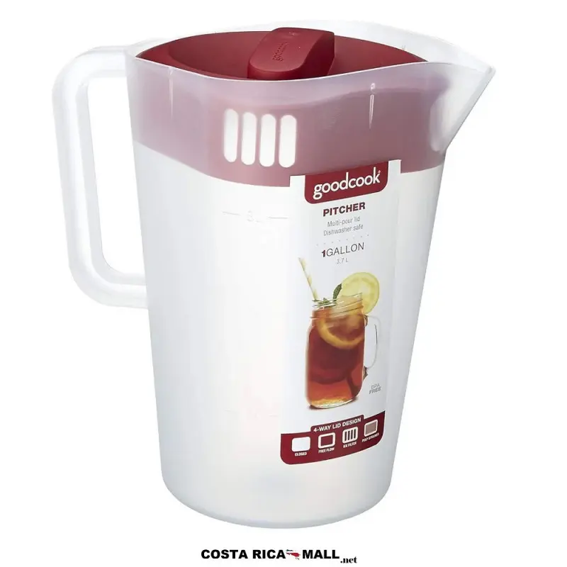 Pichel Plástico de 1 Galón GOODCOOK transparente con medidas laterales y tapa funcional de seguridad.