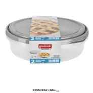 Set 2 Recipientes Plásticos Redondos 12 pulgadas GOODCOOK con tapa abovedada y sistema de cierre seguro. Empaque