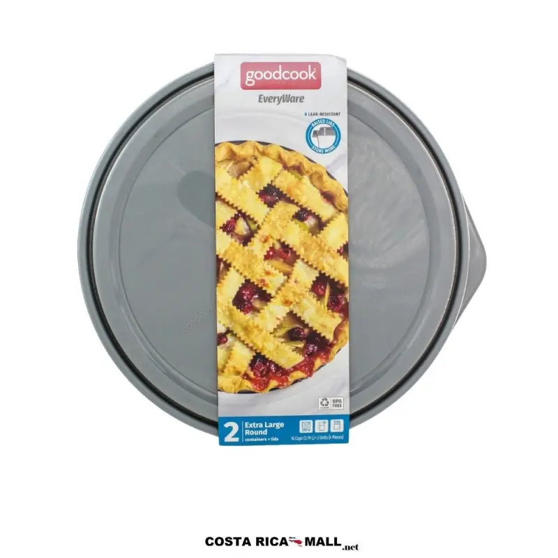 Set 2 Recipientes Plásticos Redondos 12 pulgadas GOODCOOK con tapa abovedada y sistema de cierre seguro.