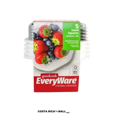 Set 5 Recipientes Plásticos Pequeños Cuadrados GOODCOOK perfectos para snacks y porciones ligeras.