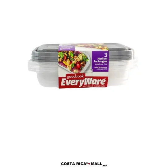 Set 3 Recipientes Plásticos Rectangulares Medianos GOODCOOK de 950 ml.