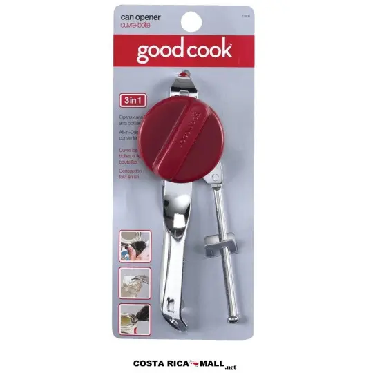 Abridor de latas GOOD COOK metálico con sistema de 3 funciones para mayor versatilidad.