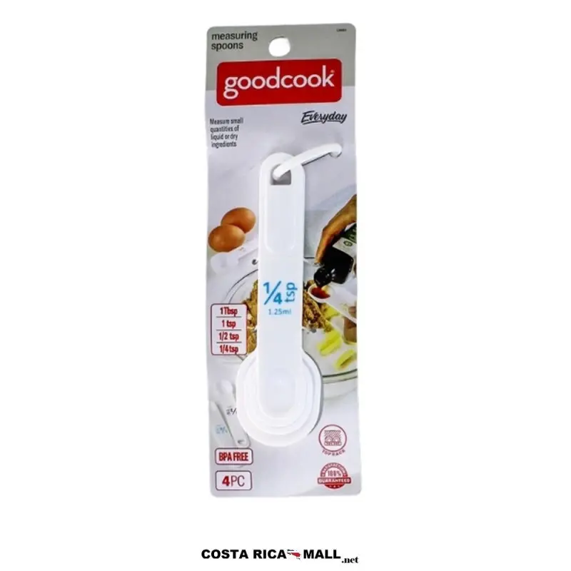 Set 4 cucharitas medidoras plásticas GOODCOOK con sistema de colores para mayor prolijidad.