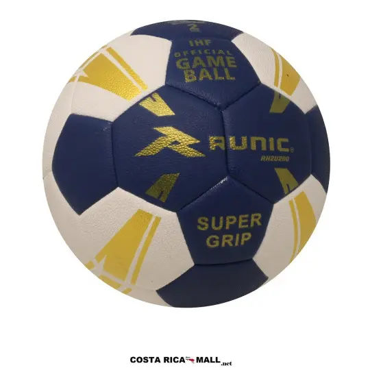 Balón de Balonmano RUNIC #2 Azul/Blanco resaltando el sello de certificación IHF para una mayor agilidad.