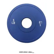 Plato Olímpico Cubierto Hule de 5 LB resaltando su color azul para mayor rendimiento. Peso 5 libras. Azul