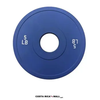 Plato Olímpico Cubierto Hule de 5 LB resaltando su color azul para mayor rendimiento. Peso 5 libras. Azul