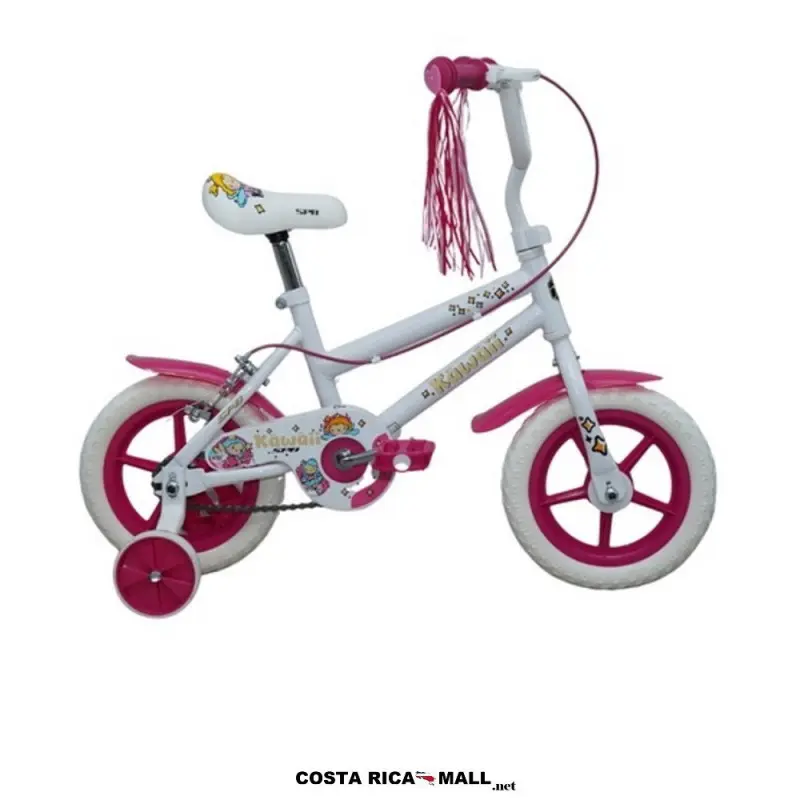 Bicicleta Infantil KAWAII #12 SUPERPRO resaltando su diseño fucsia/rosado para mayor rendimiento. Color Blanco-Fucsia