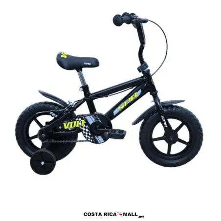 Bicicleta Infantil VOLT #12 SUPERPRO resaltando su diseño robusto para mayor rendimiento. Color Negro-Amarillo