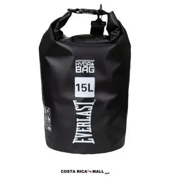 BOLSO WATERPROOF 15L EVERLAST resaltando su cierre enrollable para mayor rendimiento. Color Negro.