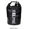 BOLSO WATERPROOF 15L EVERLAST resaltando su cierre enrollable para mayor rendimiento. Color Negro.