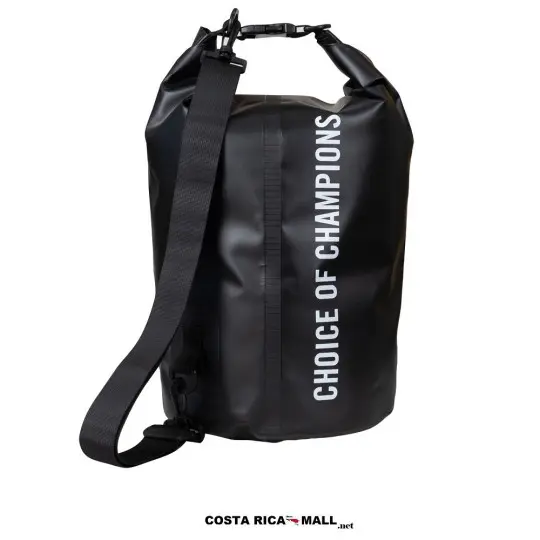 BOLSO WATERPROOF 15L EVERLAST resaltando su cierre enrollable para mayor rendimiento. Color Negro. Vista Atrás