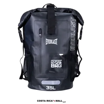 Mochila WATERPROOF 35L EVERLAST resaltando su diseño ergonómico para mayor rendimiento. Color Negro